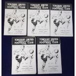 Football programmes, Torquay Utd homes 1952/3 (5) v Gillingham, Shrewsbury, Crystal Palace,