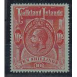 Stamp, Falkland Islands, King George V 10/- red, mint (never hinged) catalogue value £190