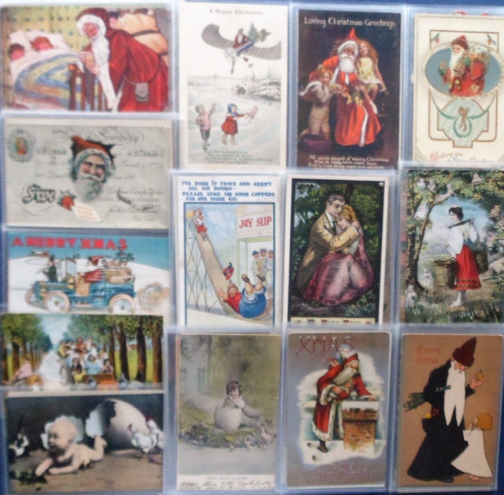 Postcards, a subject mix of 75+ cards inc. Father Christmas, (34) mainly artist-drawn coloured cards