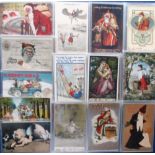 Postcards, a subject mix of 75+ cards inc. Father Christmas, (34) mainly artist-drawn coloured cards