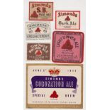 Beer labels, H & G Simonds, Reading, 6 different labels including a large 1953 Coronation label,