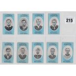 Cigarette cards, Cope's Noted Footballers, (Clip's 500 subjects), Nottingham Forest, 9 cards, nos