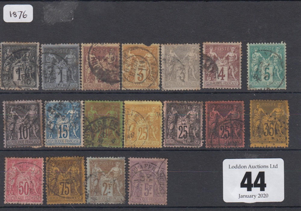 Stamps, France, a collection of 18, 1876 used stamps, catalogue value £375