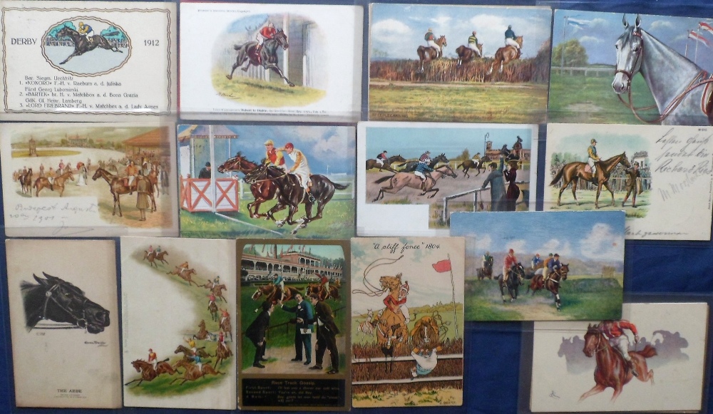 Postcards, a selection of 21 mainly illustrated cards of horse racing inc. racehorse & jockey (
