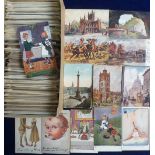 Postcards, 650+ cards mainly artist drawn views, Arthur Payne, Charles Flower, Jotter also rail,