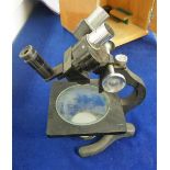 Microscopes, 2 vintage Beck of London microscopes in fitted wooden cases (only 1 with key) (