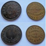 Pub/temperance tokens, Duke of Monmouth 'Good for one pennyworth' & Martin of Highbury Park