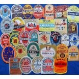 Beer labels, a mixed selection of 32 different labels (including one with contents), various shapes,