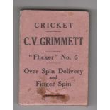 Trade issue, Lewis's Ltd, Cricket, Flicker Book, no 6, C.V. Grimmett (staple rusted, gd) (1)