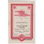 Football programme, FA Charity Shield, Arsenal v Manchester Utd, 6 Oct 1948 played at Highbury (team