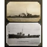 Postcards, a mixed age collection in 2 albums of approx. 240 cards and photos of Naval shipping inc.