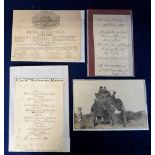 Ephemera, India, 1872 dated Poona race card, handwritten dinner menu for 13th Dec 1876 at