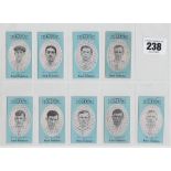 Cigarette cards, Cope's, Noted Footballers (Clip's, 500 Subjects), Bury, 9 different cards, nos