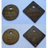 Brewery tokens, Georges Brewery Bristol, quart and pint with punch holes, (gd) (2)