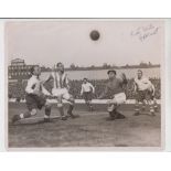 Football autograph / press photo, 10" x 8" b/w press photo showing match action from Tottenham v.