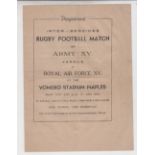 Rugby Union programme, scarce wartime inter-services match played between the Army XV and Royal