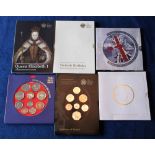 Coins, GB coin sets, 6 uncirculated coin sets in presentation cases 2004, 2007, Emblems of