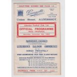 Football programme, Aldershot FC v. Southend United, Div. 3 South, played 4 Nov 1933, 16 pages (vg)