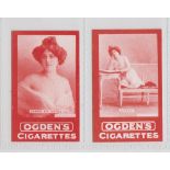 Cigarette cards, Ogden's, Actresses, Tabs Type issues, two cards, both with fronts in red, 'Liane De