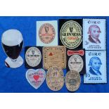 Beer labels, a selection of Guinness labels together with 2 tin cut-out labels and 2 cut out from