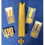 Military medals etc, two German WW2 medals, War Merit Cross & Swords & West Wall medal, two WW1 &