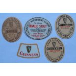 Beer labels, a selection of 5 Guinness Stout labels including 1 Gaelic, 2 different from Mullan,