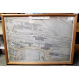 Reading Railway OS Map dated 1879 in modern frame showing the station layout and immediate area (