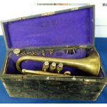 Brass Cornet, an early 20th C Boosey & Co. cornet in fitted wooden case with assorted mouth