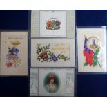 Postcards, Tony Warr Collection, a selection of 5 WWI period silks inc. 2 Fab Patchwork cards for