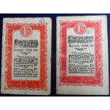 Football, two fixture booklets produced for seasons 1928/29 & 1929/30 by Tobacconist Forshaw's of