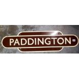 Railwayana, brown and cream 'Paddington' enamel sign. Heavy duty with evidence of having been