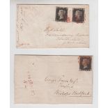 Stamps, 3 1d blacks on covers. SD stated to be plate 3, 4 margin tied to cover dated 1840 by red