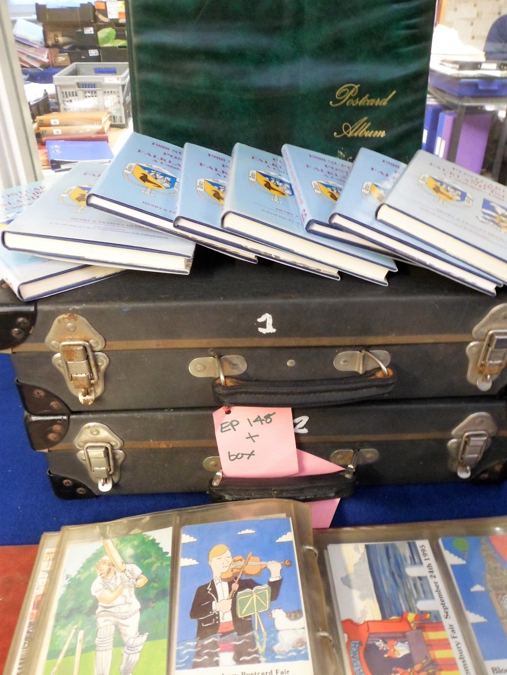 Postcard Accessories and Books. 2 collectors cases (some rusting and wear), postcard album with