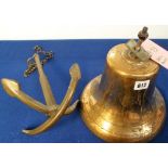 Brass Bell and Anchor a 10" bell weighing 7.66 kg complete with clapper and hanging bolt, no
