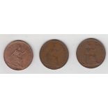 Coins, GB, three pennies, each with a scarce date 1950, 51 and 53 all EF