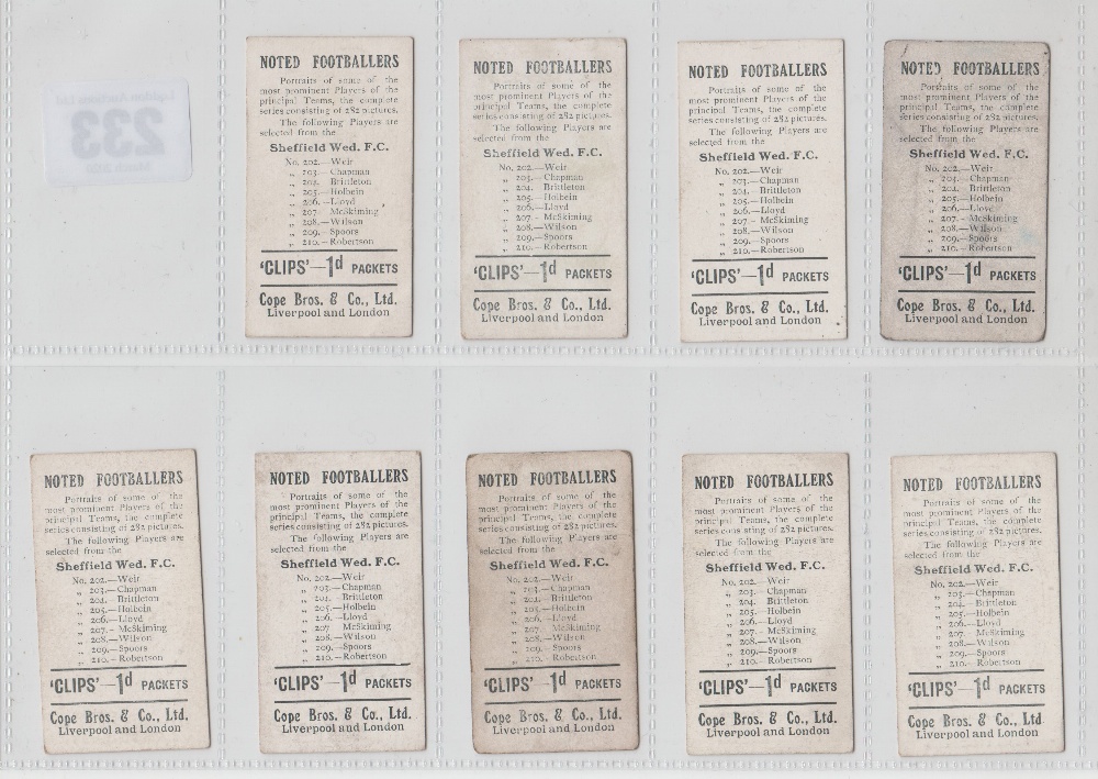 Cigarette cards, Cope's, Noted Footballers (Clip's, 282 Subjects), Sheffield Wednesday, 9 - Image 2 of 2