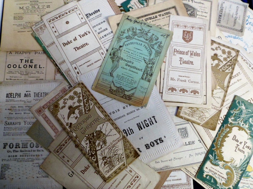 Ephemera, 70+ mid 19th to early 20thC mostly London theatre programmes inc. Lyric, Garrick, St