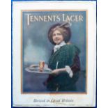 Brewery Advertising Showcard, c1900, Tennents Lager, Brewed in Great Britain, card picture showing