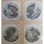 Ephemera, Art Nouveau, 'The Seasons', 4 woven silk pictures each showing one of 4 seasons, Le