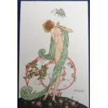 Postcard, Umberto Brunelleschi, Femme au Papillon, series 31/3, scarce (vg)