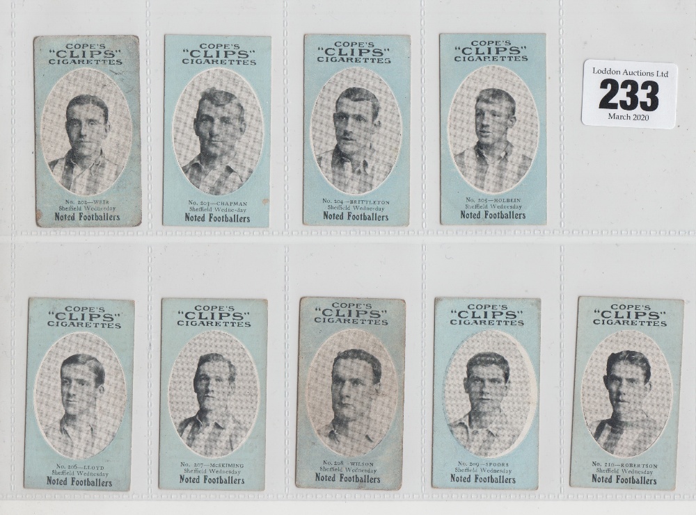 Cigarette cards, Cope's, Noted Footballers (Clip's, 282 Subjects), Sheffield Wednesday, 9