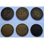 Pub tokens, Henry Stevens of the Eagle Tavern, '2d, 4d & 6d' (3) (fair/gd)