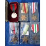 Military medals, selection of WW2 medals all with ribbons, Imperial Service Medal in case of