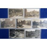 Postcards, Louth flood disaster 1920, 7 RPs by W. Benton inc. Rivermead Rd., bridge on Bridge St.,