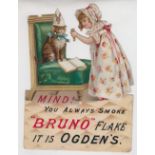 Tobacco issue, Ogden's, diecut advertising showing young girl with cat smoking pipe, 'Mind! You