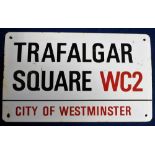 Original Enamel London Street Sign, Trafalgar Square WC2 City Of Westminster. Approx. size 38 x 23