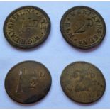 Picker tokens, W Greaves Senior, Elm, (Cambridgeshire), 2 tokens, 1 and a half d and 2d (fair/gd)