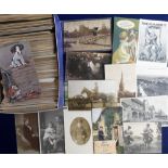 Postcards, a mixed collection of over 350 cards with UK topographical inc. RP's of Ipswich Rd Long