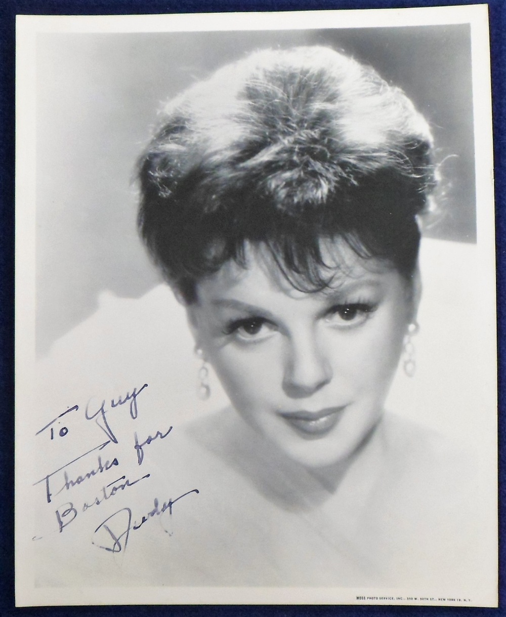 Entertainment Autograph, Judy Garland, signed b/w portrait photo, 8" x 10" signed to bottom left