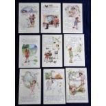 Postcards, Children, MMH artist drawn, set of ten nursery rhyme cards, pub. By Newman, Wolsey &